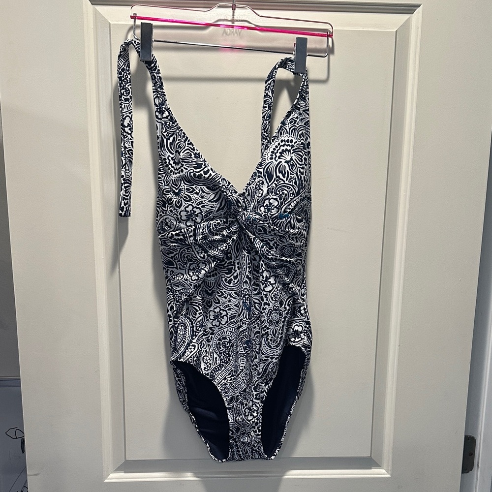 Ellen Tracy Navy Paisley One‑Piece Swimsuit • Size 12 • NWT